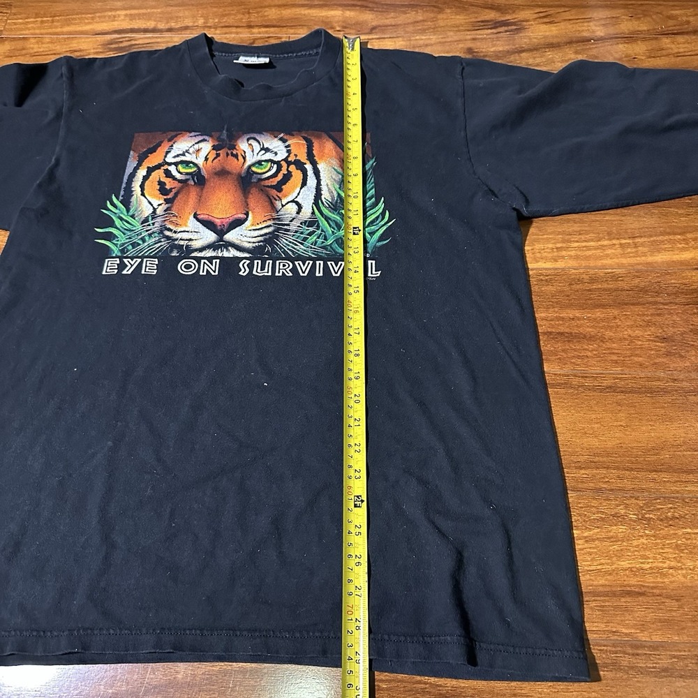 Vintage 90s Human-i-Tees Eye on Survival Tiger Graphic T-Shirt Size XL USA - Picture 5 of 5